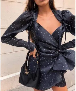 Sofia The Label Black Audrey Puff Sleeve Polka Dot Mini Dress Print Size 8  for rent on The Volte - image 1