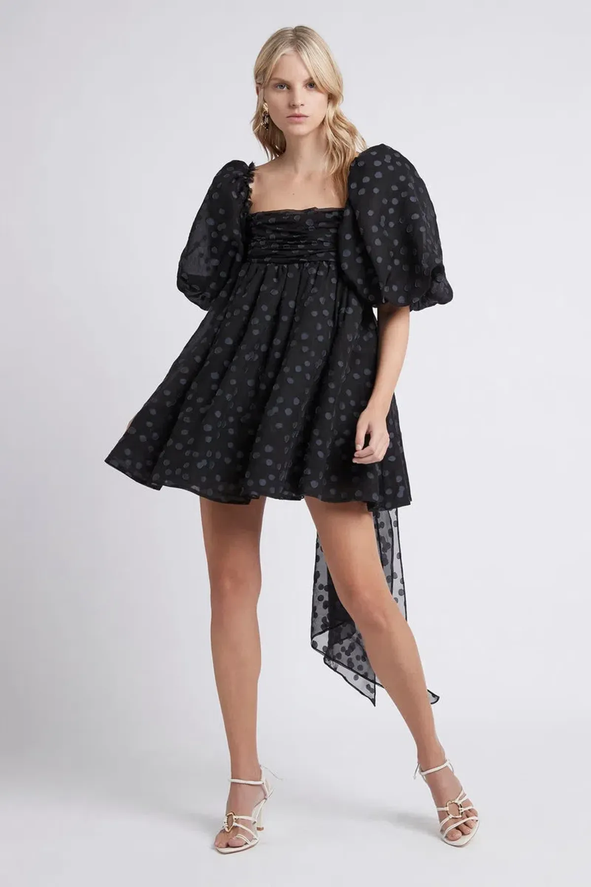 La Piscine Puff Sleeve Bow Back Mini Dress - Image 1