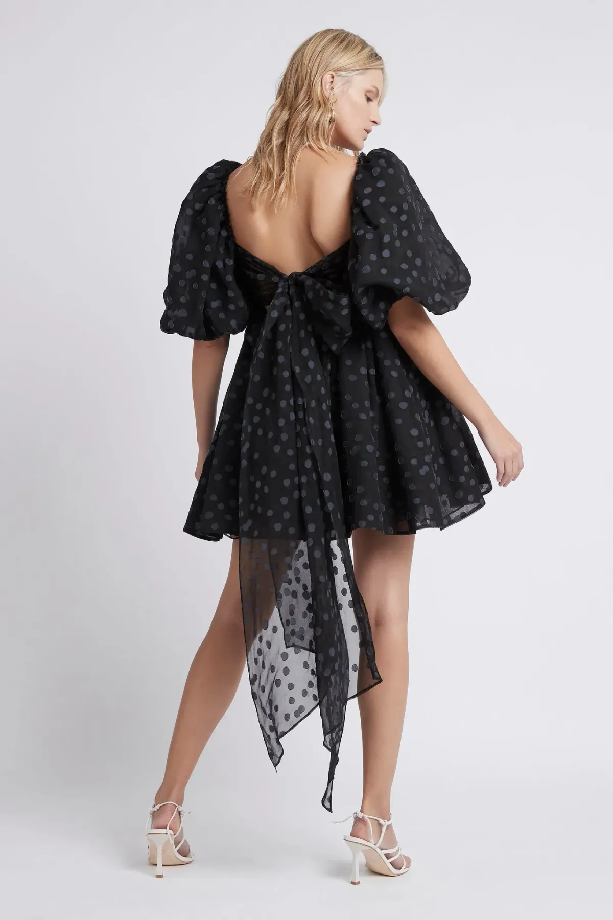 La Piscine Puff Sleeve Bow Back Mini Dress - Image 2