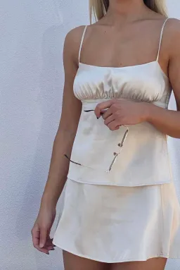 I Dream For You Champagne Silk Cami & Wave Silk Skirt Set Cream Size XS-S/AU 6 for rent on The Volte - image 8