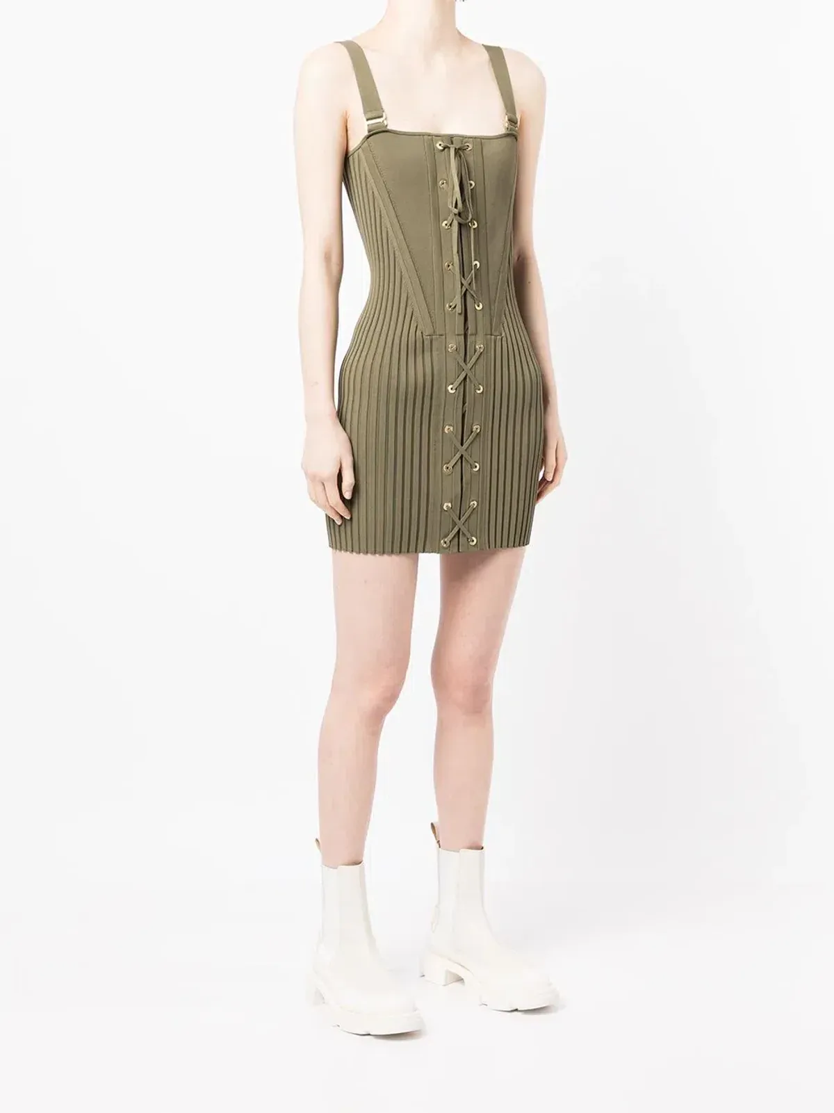 Dion Lee Laced Corset Mini Dress Moss Green Size S/AU 8 - Image 2