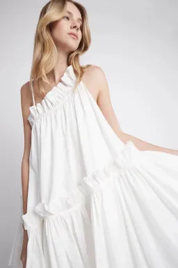 Aje Romance Asymmetric Mini Dress Ivory Size 8  for rent on The Volte - image 3