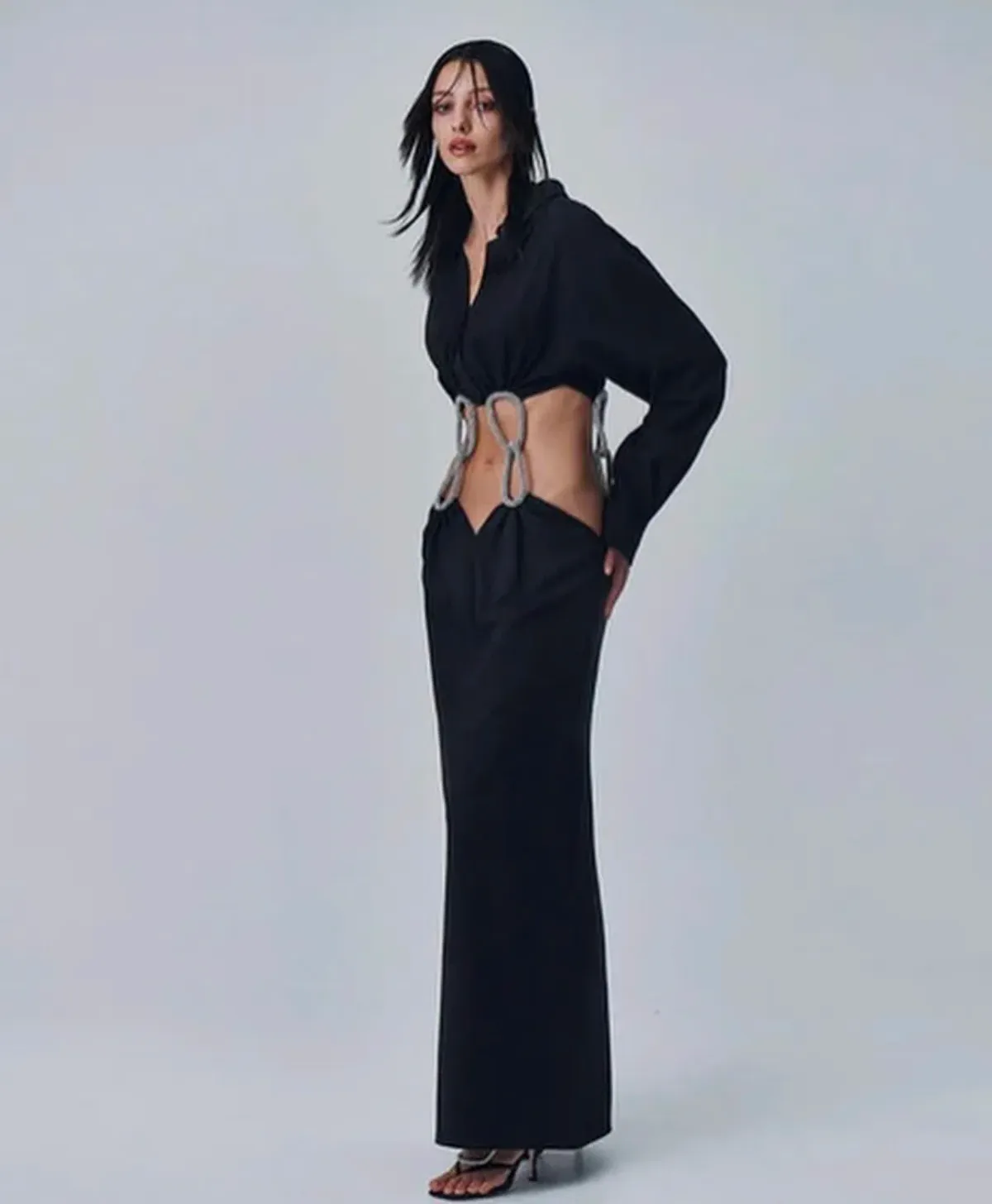 Christopher Esber Pendulant Crystal Linked Long Sleeve Dress Black Size 6  - Image 1