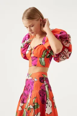 AJE  Marcel Puff Sleeve Bodice & Niki Pleated Mini Skirt Vivid Camellia Size 10 for rent on The Volte - image 2