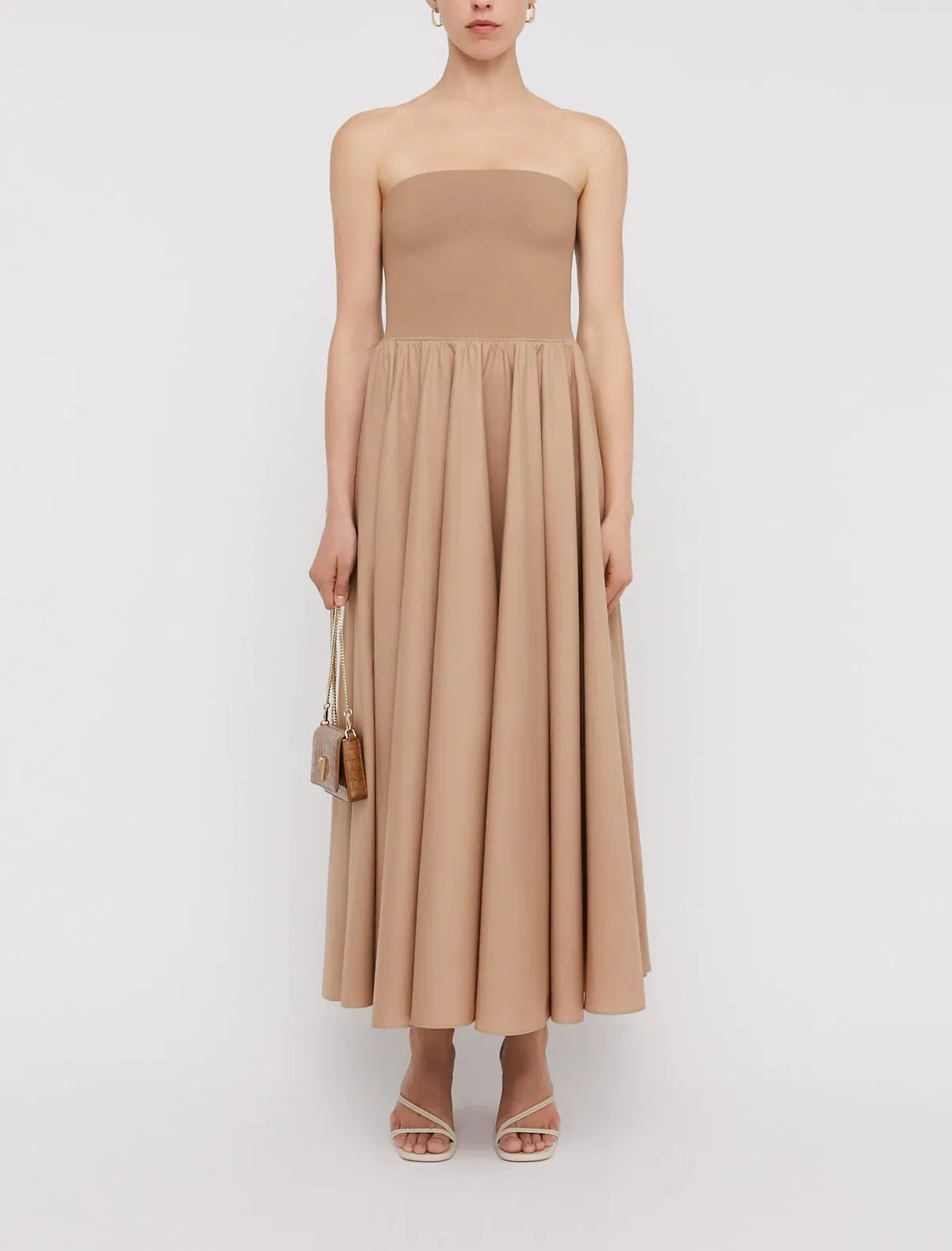 Scanlan Theodore Crepe Knit Cotton Strapless Dress Nude Size 6 - Image 1