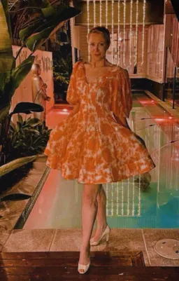 Zimmermann Postcard Puff Sleeve Flared Mini Dress Orange Tonal Floral AU14 (22:11) for rent on The Volte - image 2