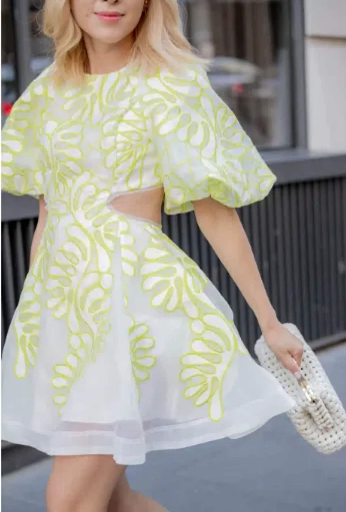 Aje Botanical Applique Mini Dress Ivory/Citrus Yellow Size 12 / L - Image 5