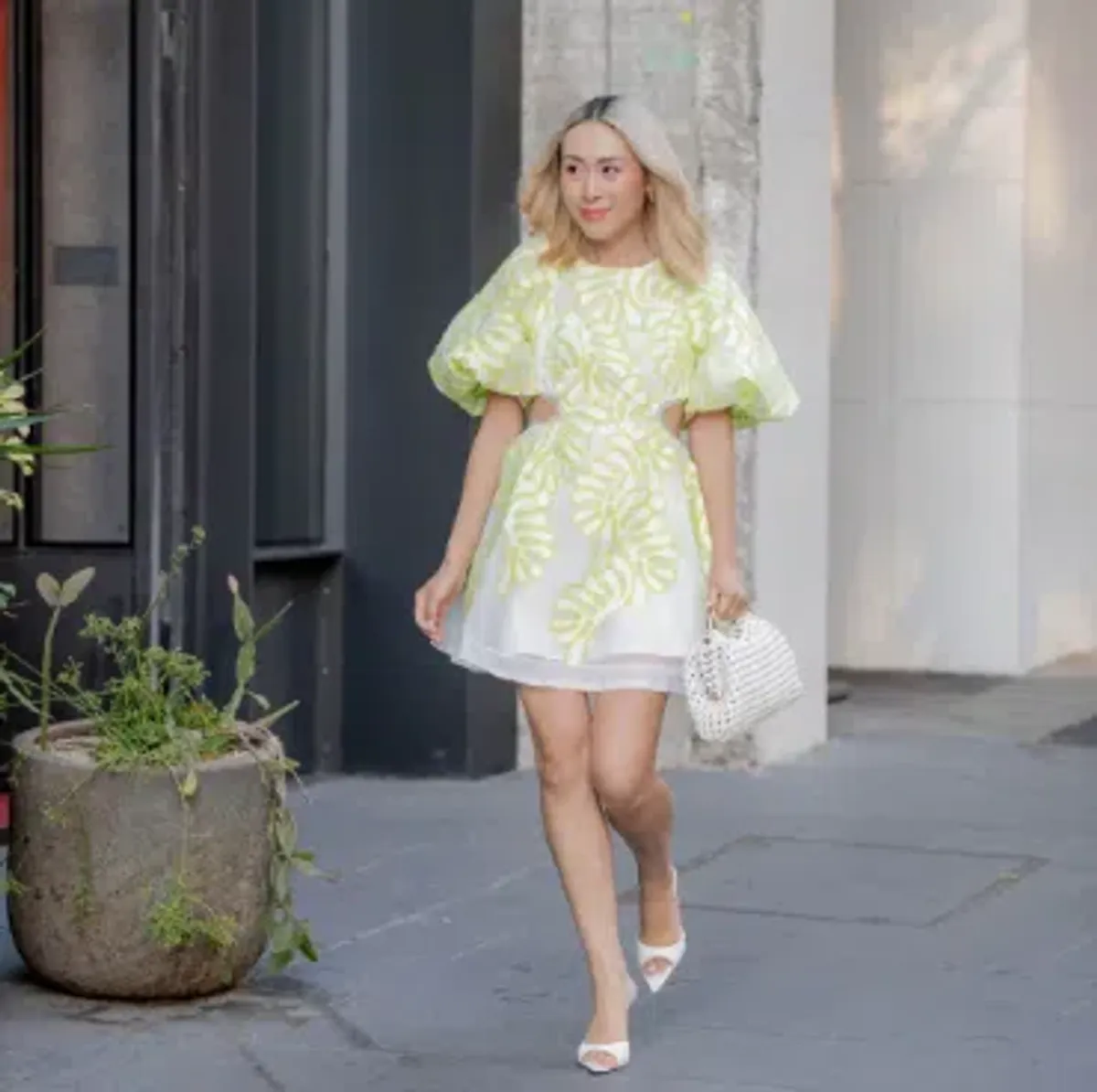 Aje Botanical Applique Mini Dress Ivory/Citrus Yellow Size 12 / L - Image 4