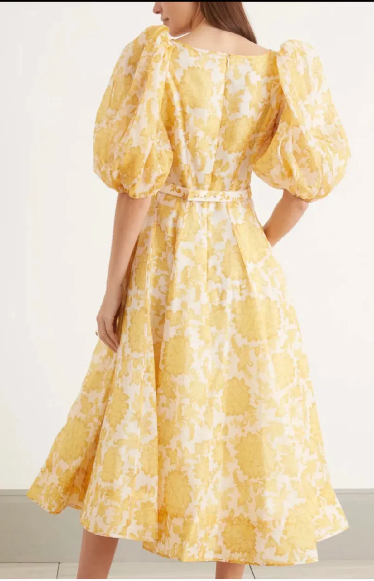 Zimmermann Postcard Puff Sleeve Midi Dress in Yellow AU14 (22:12) - Image 6