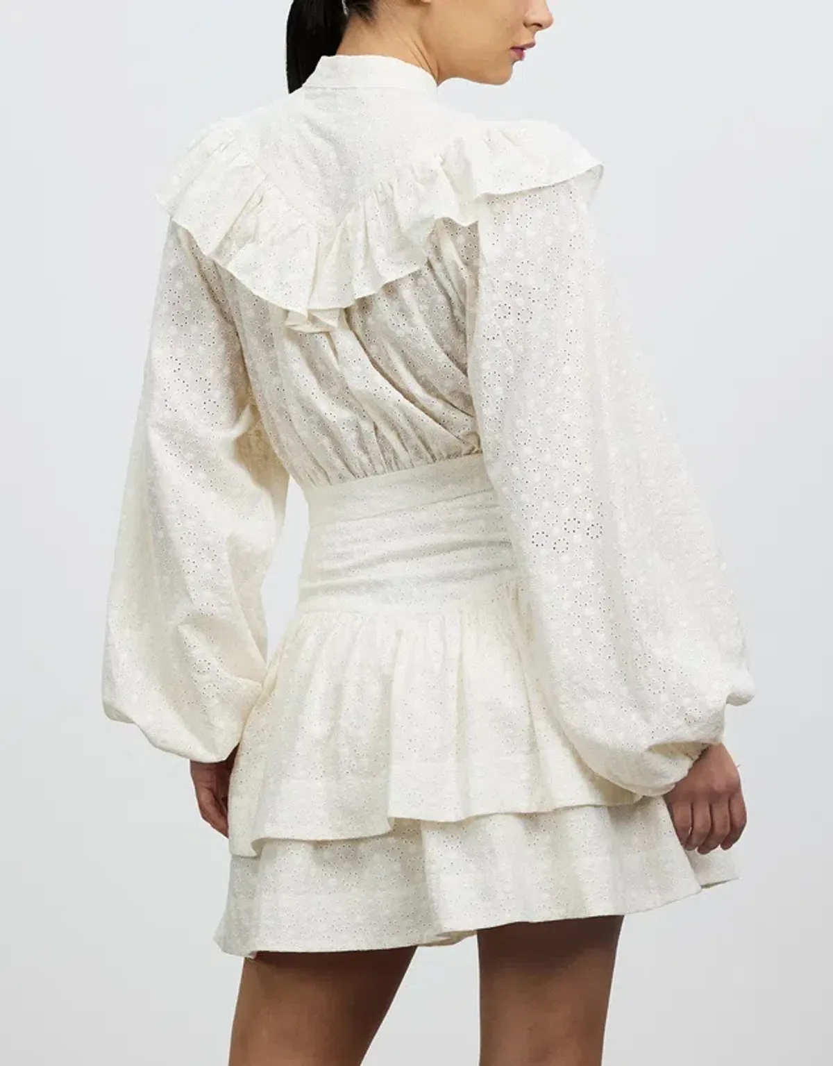 Shona Joy Magnolia Frill Mini Dress Cream Size 12 - Image 3