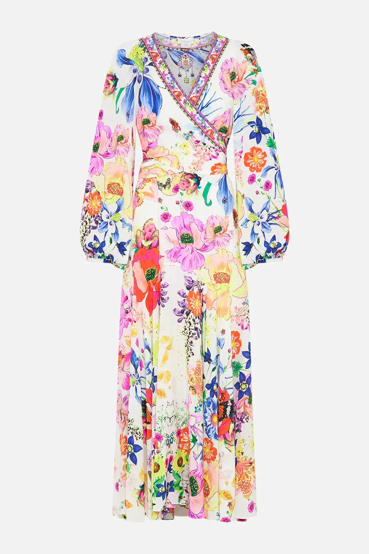 Camilla Wrap Tie Dress With Blouson Sleeve Fairy Gang Floral Size L/ Au 14 - Image 6