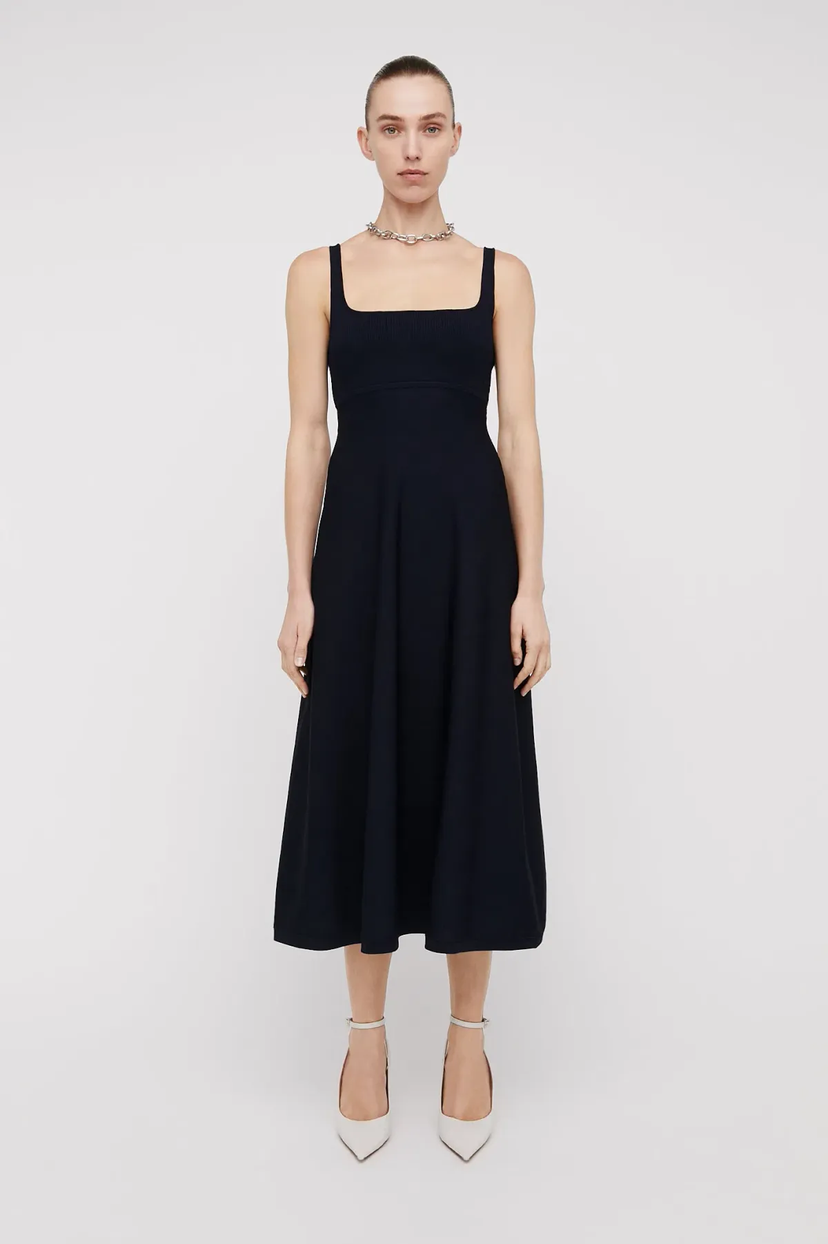 Scanlan Theodore Crepe Knit Square Neck Dress Navy Size 12 - Image 1