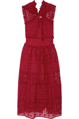 Oscar De La Renta Eyelet Broderie Anglaise Cotton Midi Dress Red Size 8/AU 12 for rent on The Volte - image 3