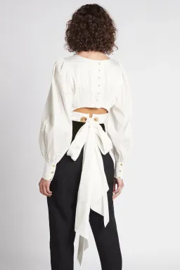 Aje Poised Lace Up Cropped Top Ivory Size 12 / L for rent on The Volte - image 5