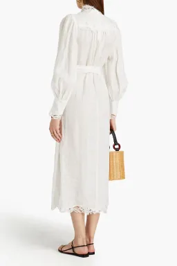 Zimmermann Guipure Lace Trimmed Linen Midi Dress White Size 2 / Au 12 for rent on The Volte - image 2