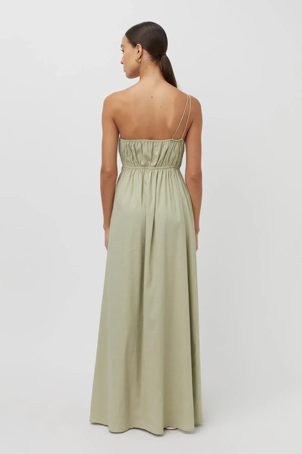 Camilla And Marc Sevilla Asymmetric One Shoulder Linen Maxi Dress In Oregano Green Size 12  - Image 3