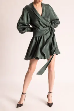 Zimmermann The Silk Wrap Mini Dress in Bottle Green Size 0/Au 8  for rent on The Volte - image 1