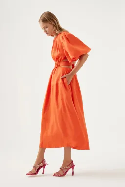 Aje Cosette Tie Back Midi Dress Orange Size 10 for rent on The Volte - image 3