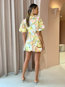 By Nicola  Sol Puff Sleeve Mini Dress In Swirl Check Size 8  for rent on The Volte - image 3