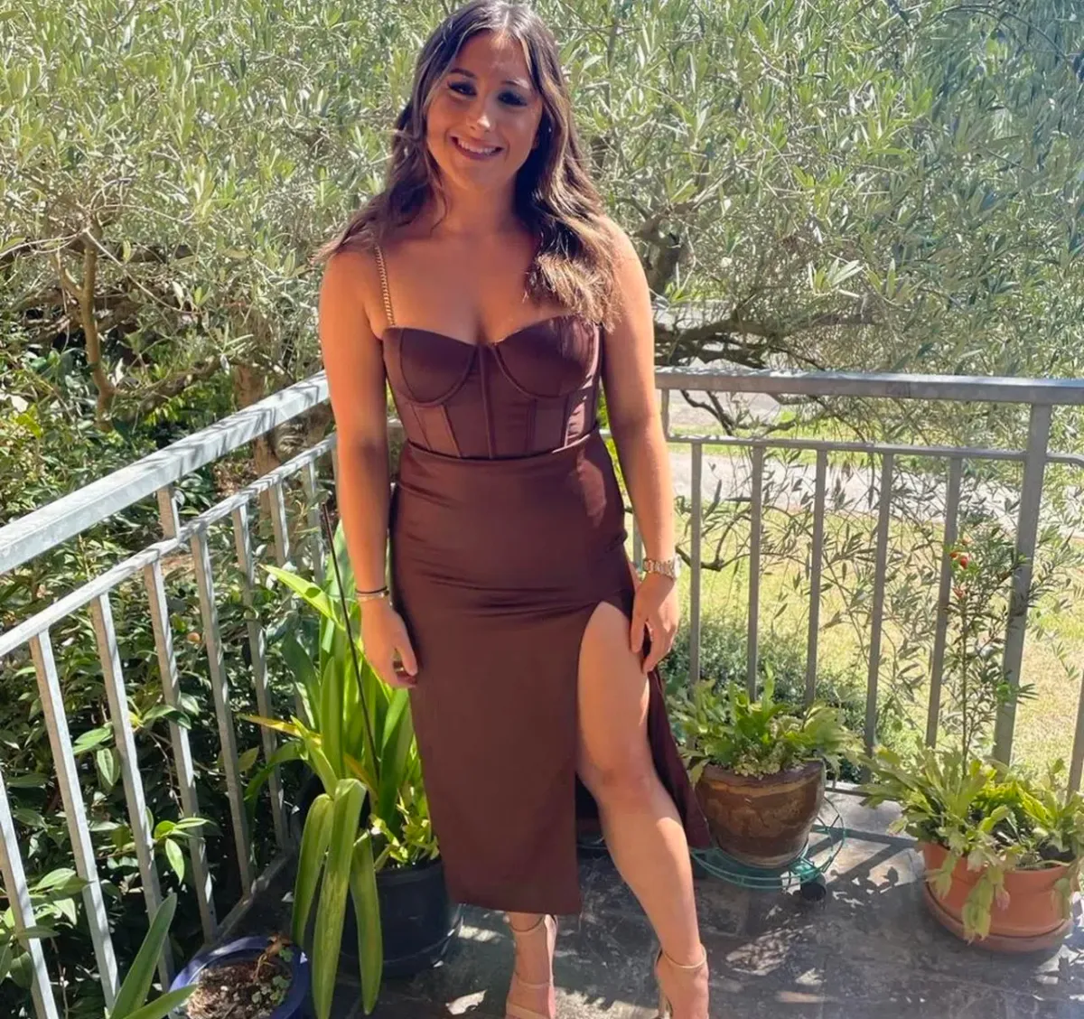 Meshki Talisa Chain Strap Midi Dress Brown Size M / Au 10 - Image 2