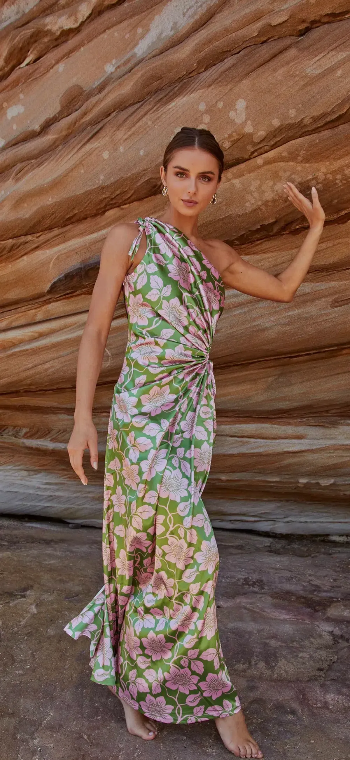 Sonya Moda | Nour Forever Maxi Dress | Olive Floral Print | Size 8/S - Image 3