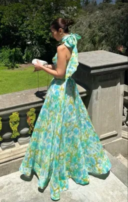 Zimmermann High Tide Twist Crop Bodice & Maxi Skirt Set Aqua Ikat Floral  Size 0P/ AU 6 for rent on The Volte - image 4