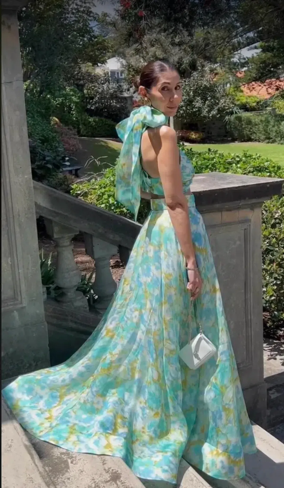 Zimmermann High Tide Twist Crop Bodice & Maxi Skirt Set Aqua Ikat Floral  Size 0P/ AU 6 - Image 2