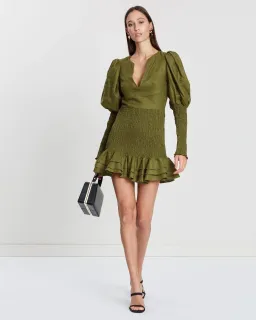 Joslin Studio Morgan Linen Mini Dress Camo Size 10 for rent on The Volte - image 1