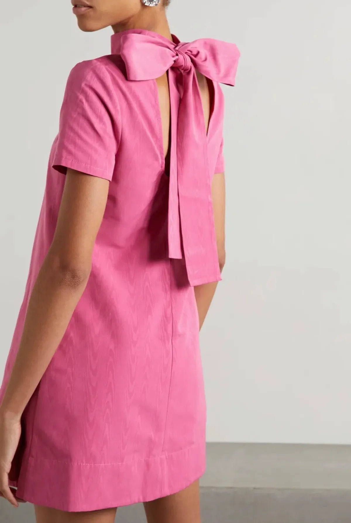 Staud Mini Ilana Bow Neck Dress Pink Size M/AU 10 - Image 4