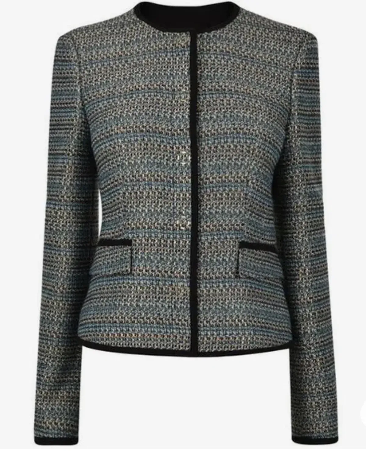 Hugo Boss Tweed Jacket Blue/Gold/Grey Size 6 - Image 4