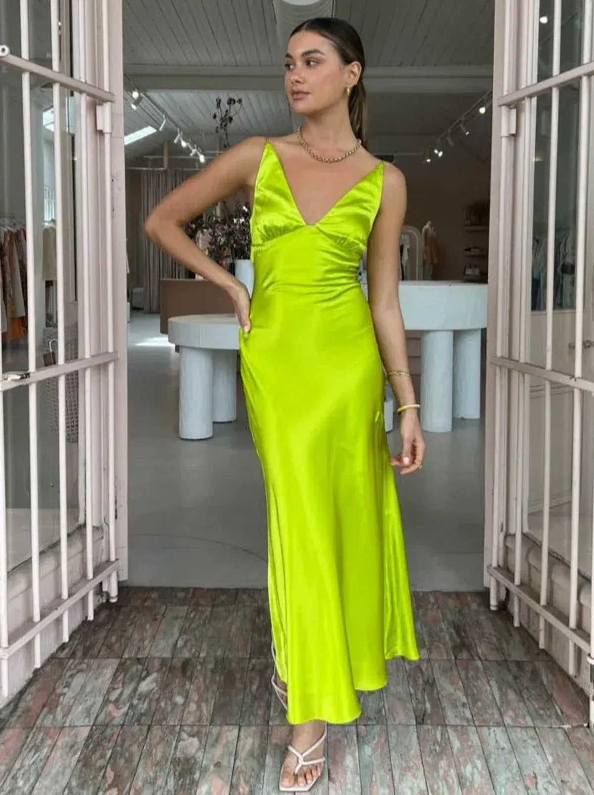 Ginia Sonia Maxi Dress in Electric Lime Size M / Au 10 - Image 4