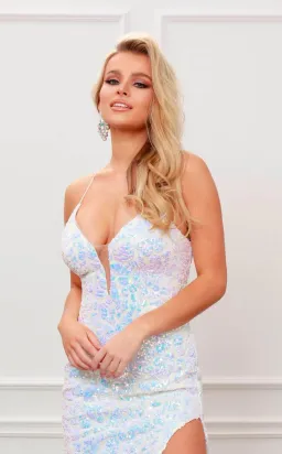 Nox Anabel Long White Prom Dress with Iridescent Sequins Size 10 for rent on The Volte - image 2
