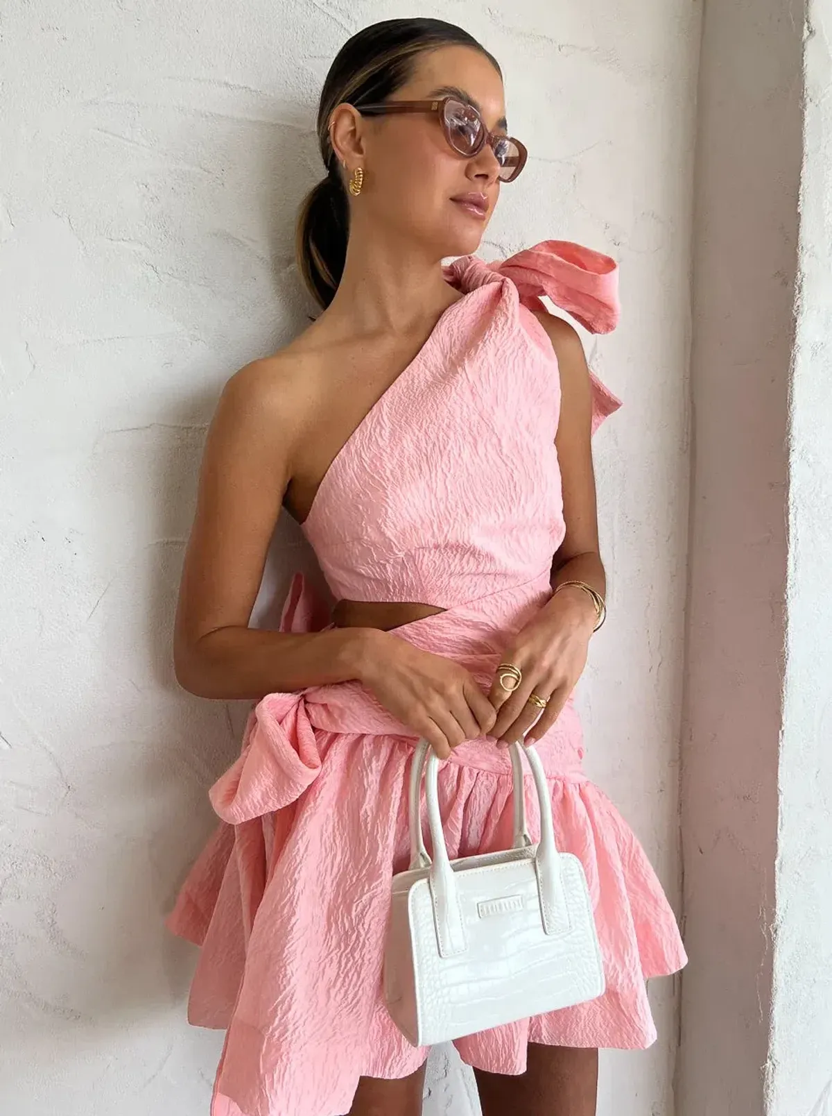 Alemais Aria One Shoulder Mini Dress Pink Size 8 - Image 4