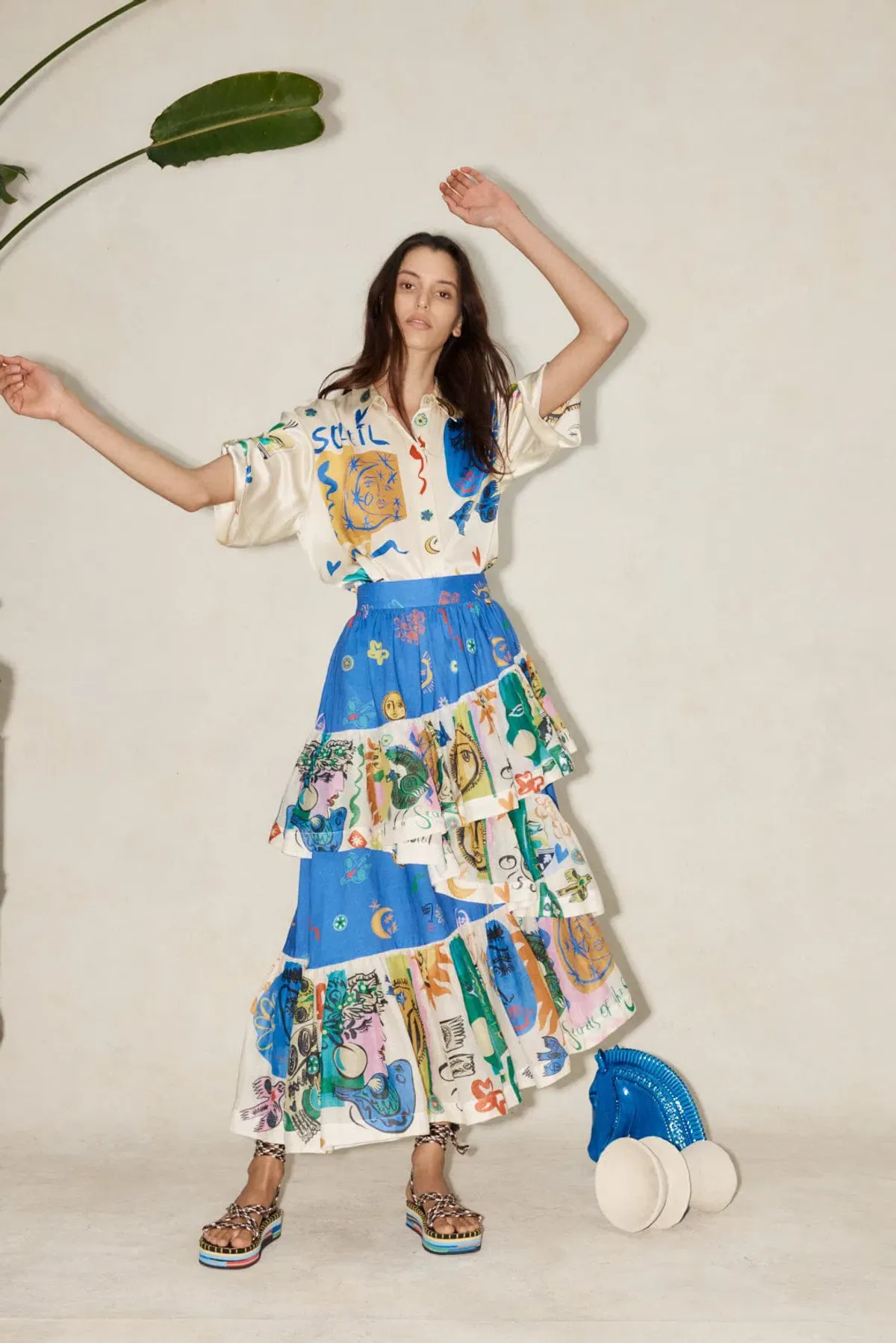 Alemais Soleil Oversized Shirt and Ruffle Skirt Set Print Size 14 - Image 1