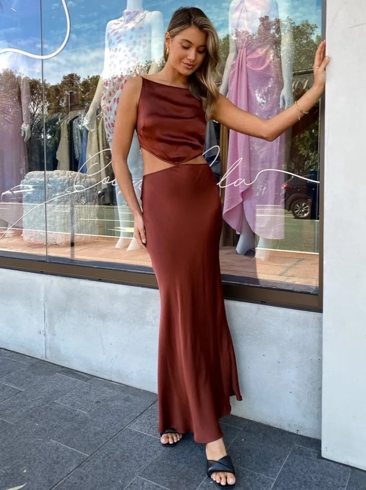 Bec & Bridge Camila Cut Out Dress Brown Size 10 - Image 1