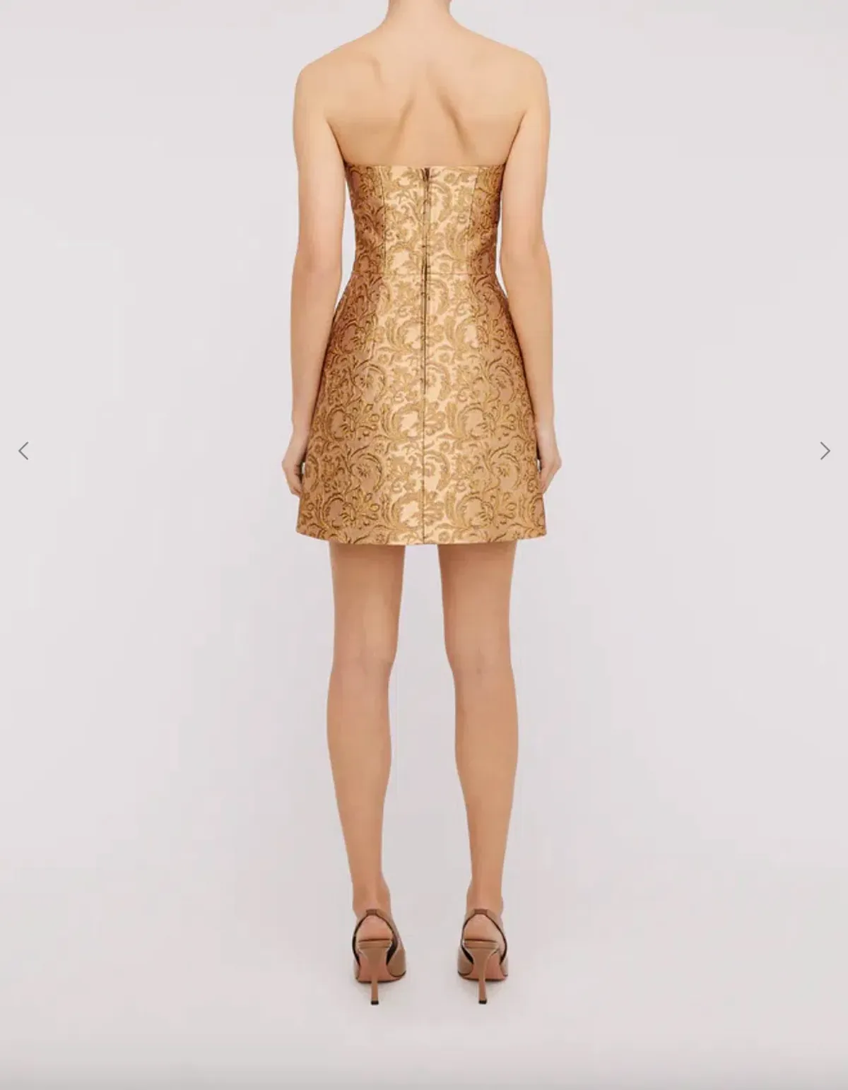Scanlan Theodore Brocade Mini Dress Gold Size 6 - Image 3