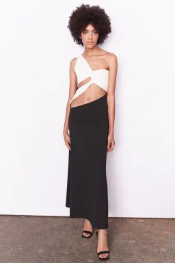 Aaizél Cut Out One Shoulder Maxi Dress Black/White Size 6 for rent on The Volte - image 1
