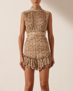 Shona Joy Ambar Ruched Mini Dress in Cumin Size 8 for rent on The Volte - image 1