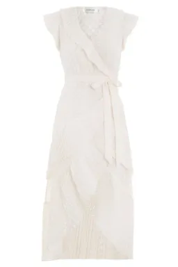 Zimmermann Polka Dot Plissé Wrap Midi Dress Off White Size 6 for rent on The Volte - image 2