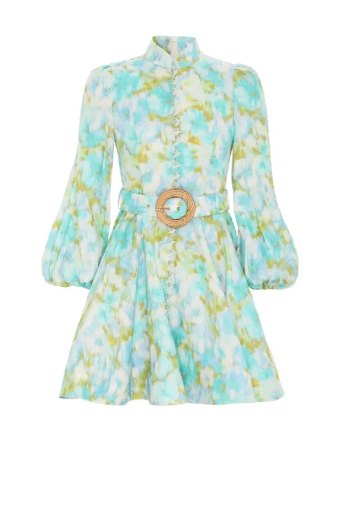 Zimmermann High Tide Buttoned Mini Dress Aqua Ikat Floral Size 1 /Au 10 - Image 4