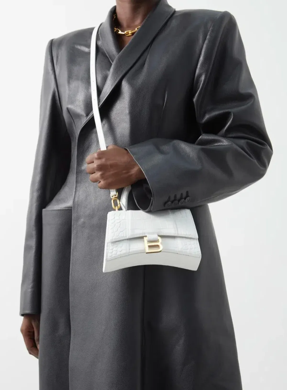 Balenciaga Hourglass XS Crocodile Effect Leather Bag White - Image 5