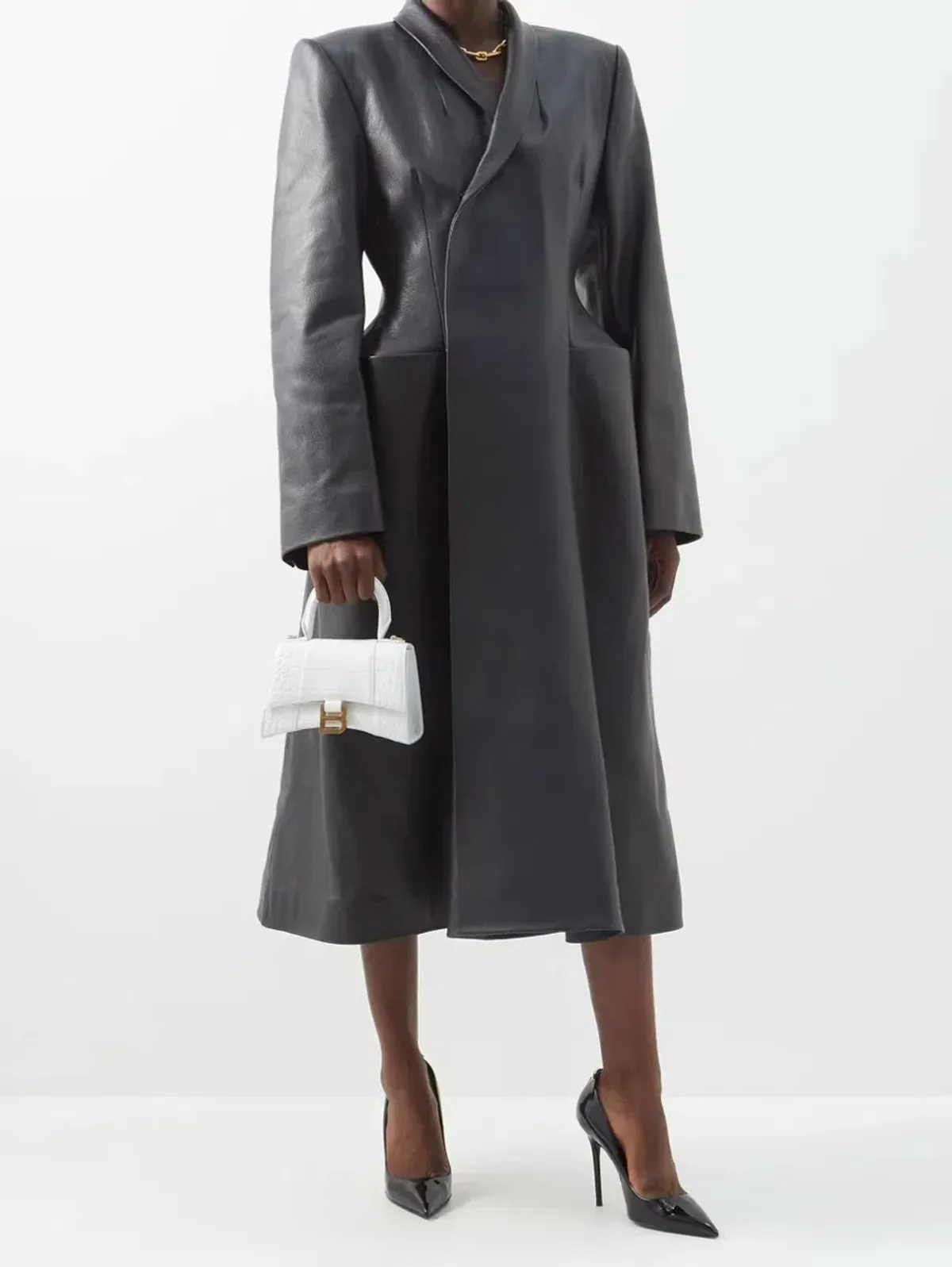 Balenciaga Hourglass XS Crocodile Effect Leather Bag White - Image 6