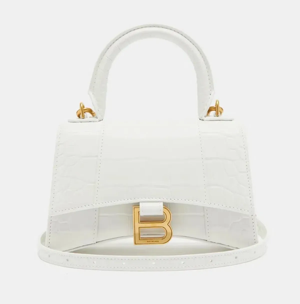 Balenciaga Hourglass XS Crocodile Effect Leather Bag White - Image 2