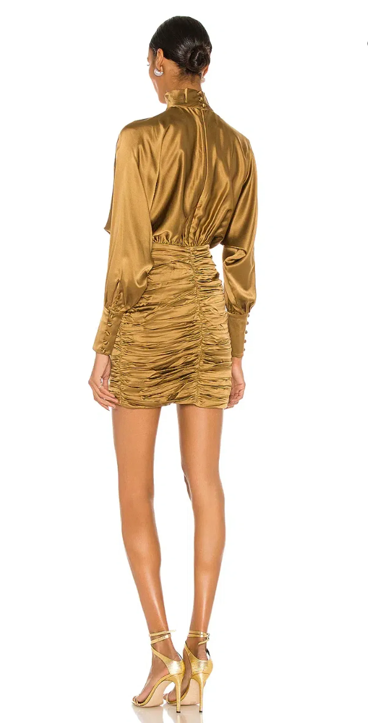 Retrofete Barbara Silk Mini Dress Olive Green Size 14 - Image 4