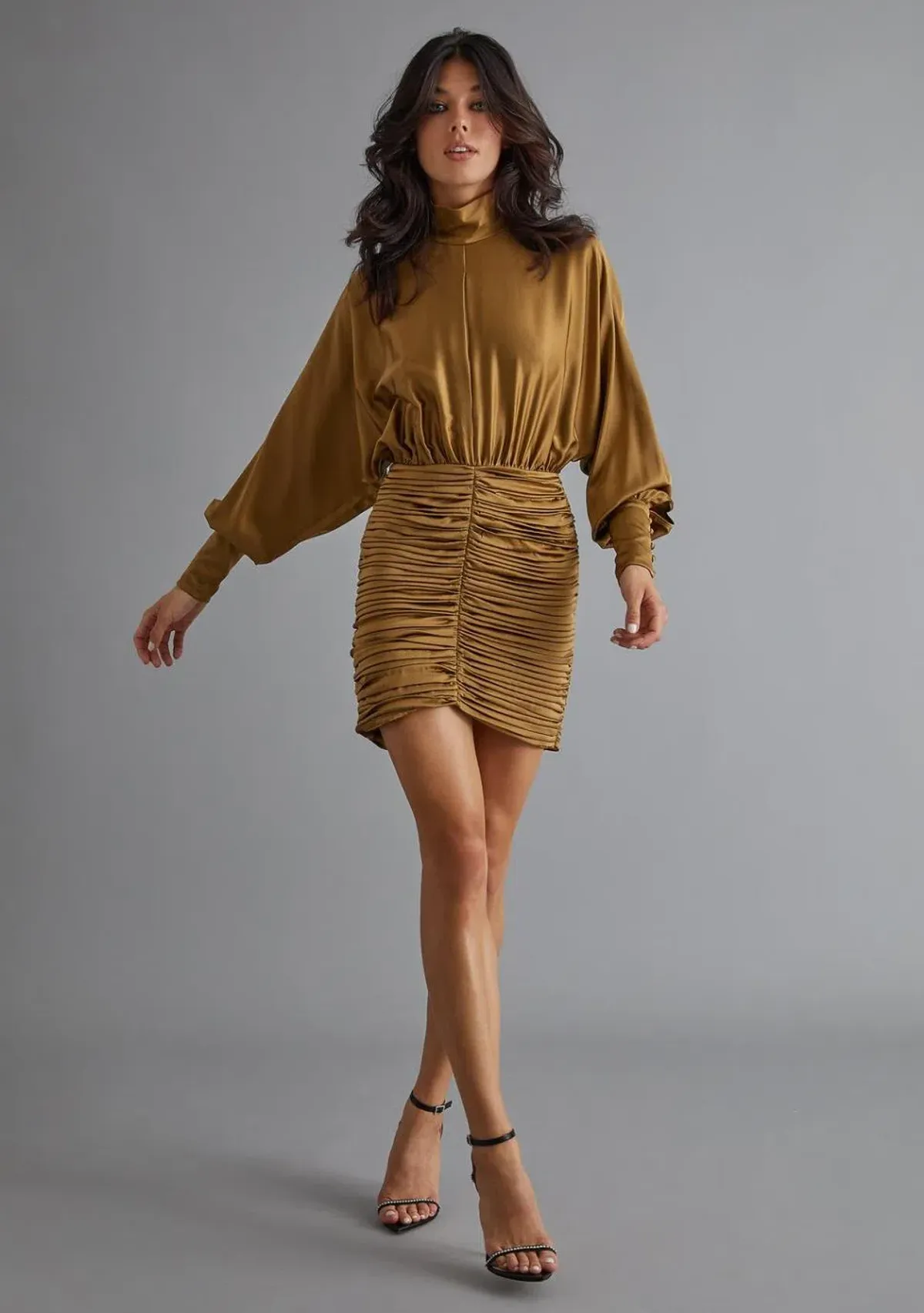 Retrofete Barbara Silk Mini Dress Olive Green Size 14 - Image 1