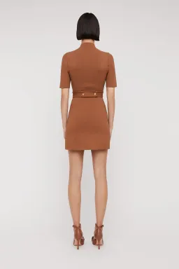 Scanlan Theodore Crepe Knit Mini Button Dress Hazel Brown Size 6 for rent on The Volte - image 2