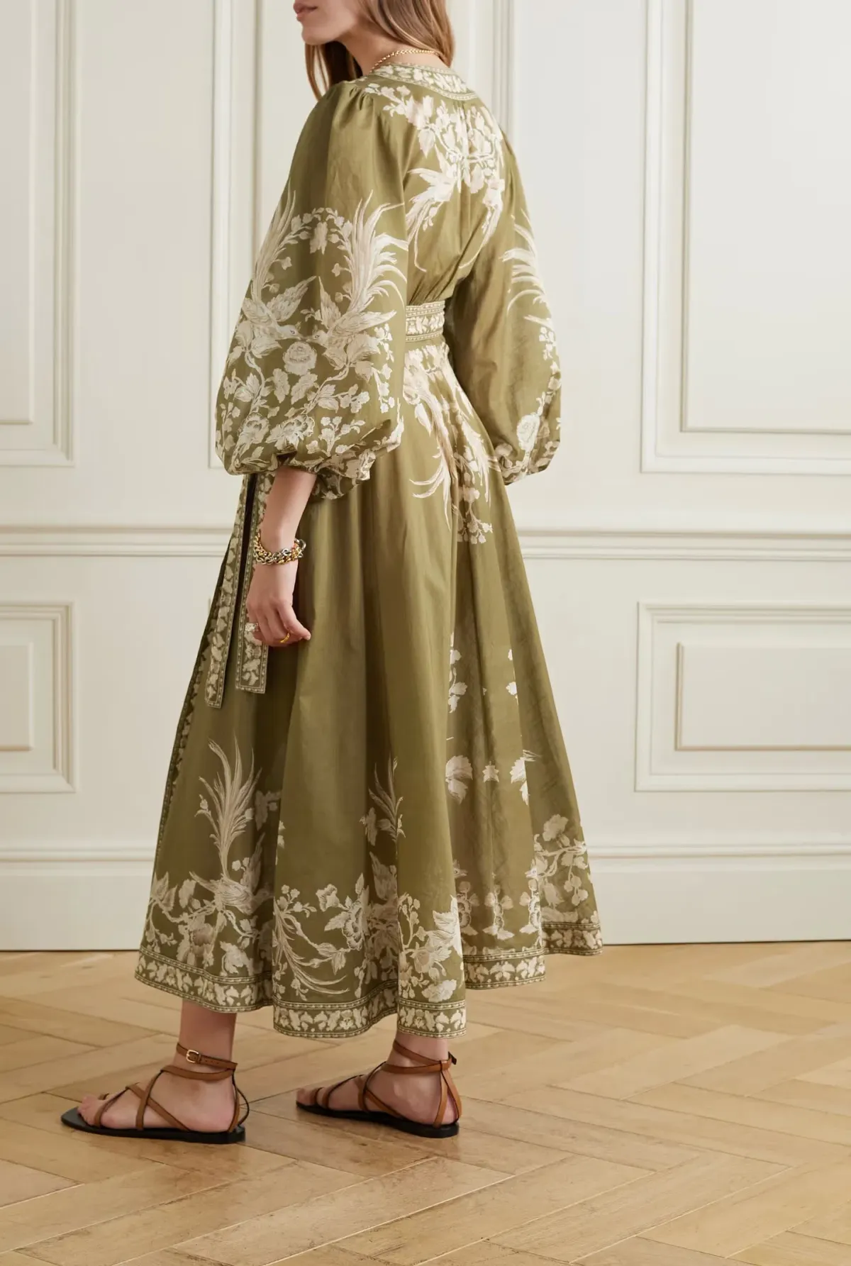 Zimmermann Cotton Voile Wrap Dress Green Print Size 3/AU 14 - Image 2