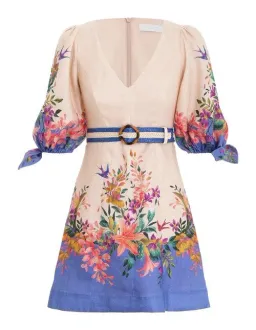 Zimmermann Tropicana Tie Sleeve Mini Dress Blue Floral Size 1/Au 10 for rent on The Volte - image 3