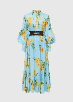 Leo Lin Marguerite Bleu Silk Linen Dress Marguerite Bleu Floral Size 10 for rent on The Volte - image 5