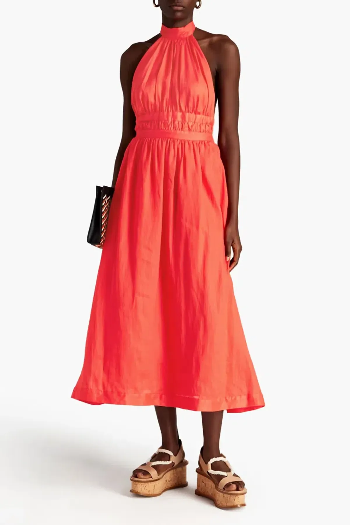 Zimmermann Shelly Halterneck Midi Dress Papaya Orange Size AU 6 - Image 2